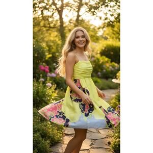 NWT Delfi Collective Ava‎ Dress Medium Yellow Floral Print Mini Party Sleeveless